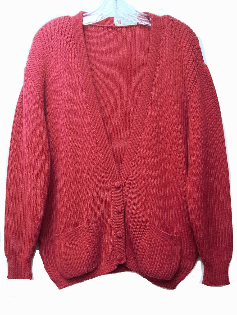 Alpaca Baby Rasberry Red V-Neck 100% Baby Alpaca Oversized Cardigan Sweater S